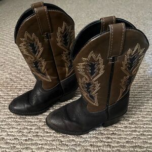 Old West Cowboy Western Round Toe Brown Boots Kids Boys/Girl -Size 10